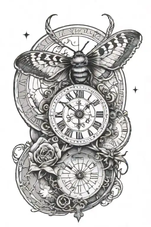 Death Moth Surrounded By Moon And Clock Face