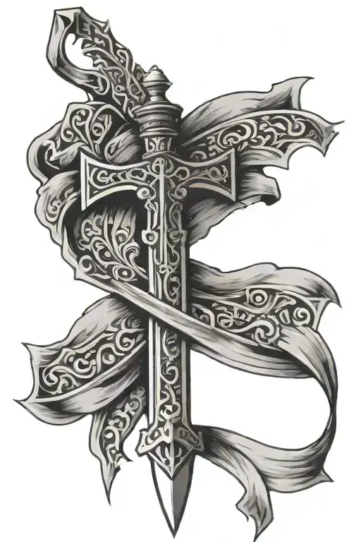 Sword In Cross With Banner Wrapped