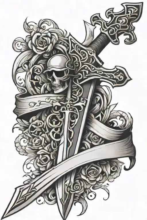 Sword In Cross With Simple Banner Wrapped