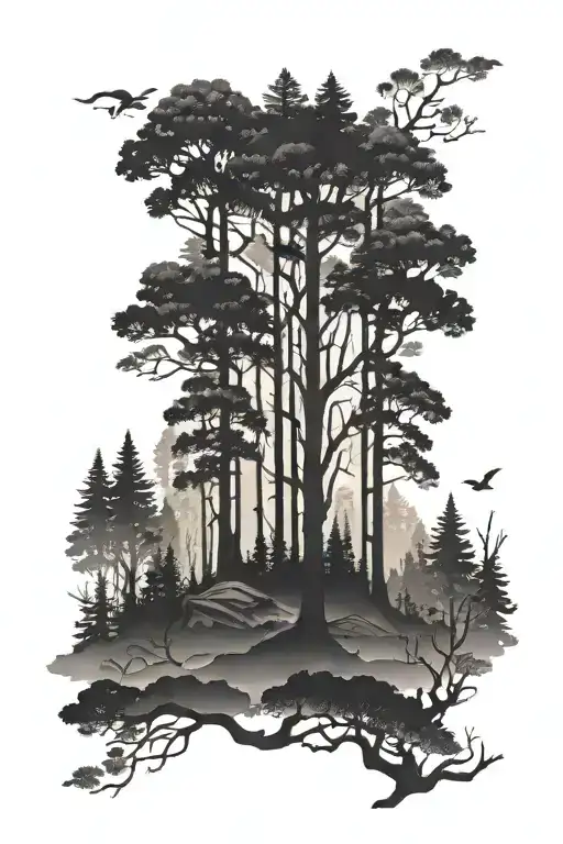Silhouette Of A Forest Scene