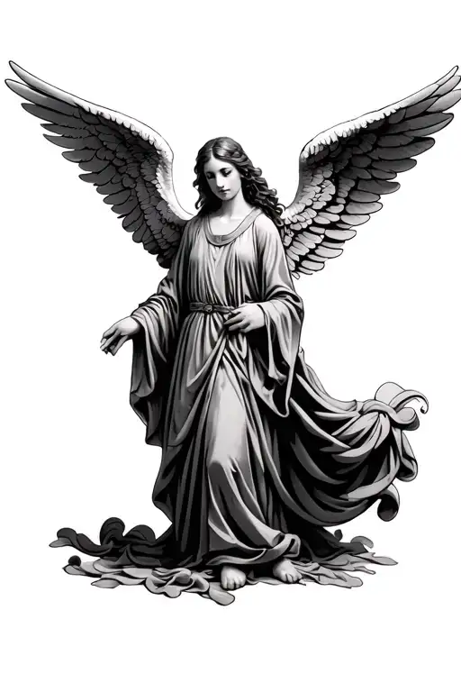 Angel In Cloth Robe With Wings
