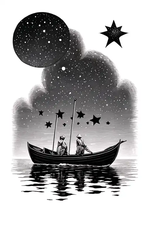 Dot Art Stars In A Row Boat In Space