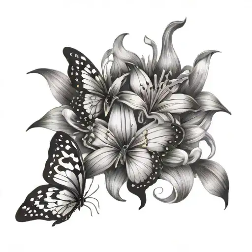 Butterflies And Lily Flower