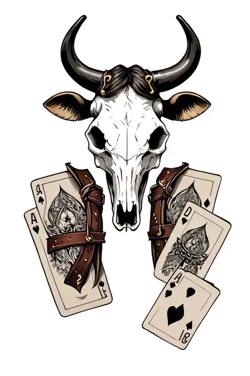 Half Sleeve Cow Skull With Leather Work And Cards