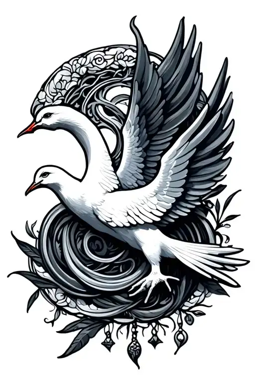 Dove And Aquarius Symbol Intertwined