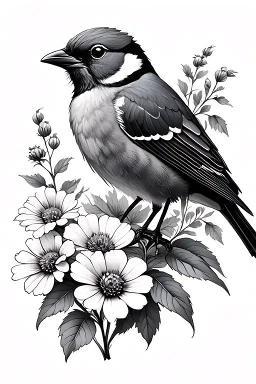Bird And Wildflowers