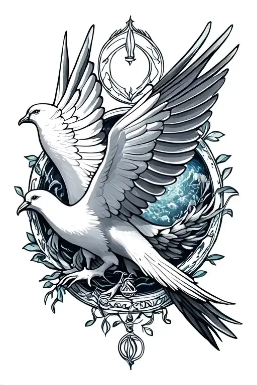 Dove And Aquarius Symbol Intertwined