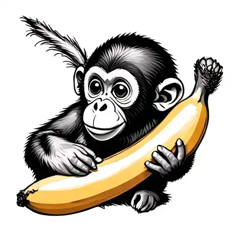 Baby Monkey Holding Banana