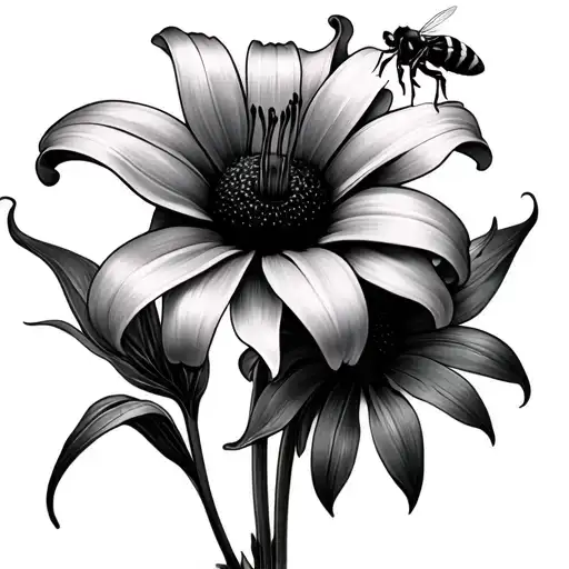 A Lily And A Black -Eyed Susanne With A Bee To Be Combined As A Tattoo Ancillary One