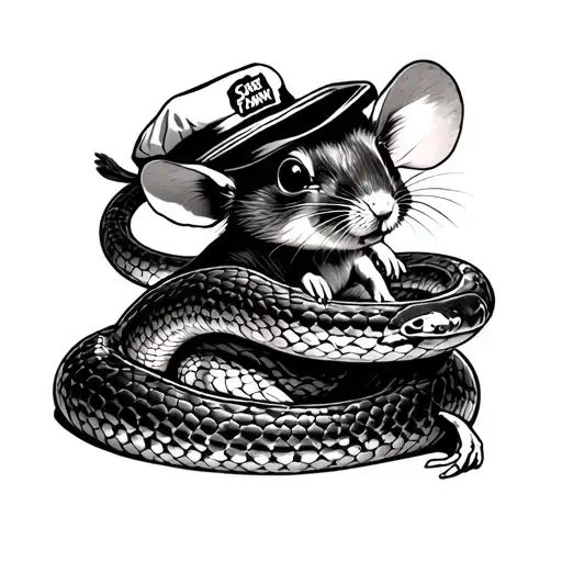 Tattoo Down The Arm Or A Python Eating A Little Mouse Wearing A Sailor Hat That Says Snake Farm