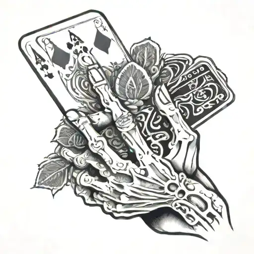 Skeleton Hand Holding 4 Aces And One In Sleeve