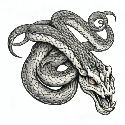 A Tattoo That Is A Sleeve For The Left Arm Which Is A Snake Coiled Along The Arm