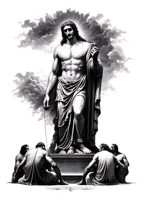 An Idol Surrounded By People Bowing Except 3 Like The Biblical Story Golden Image Daniel 3