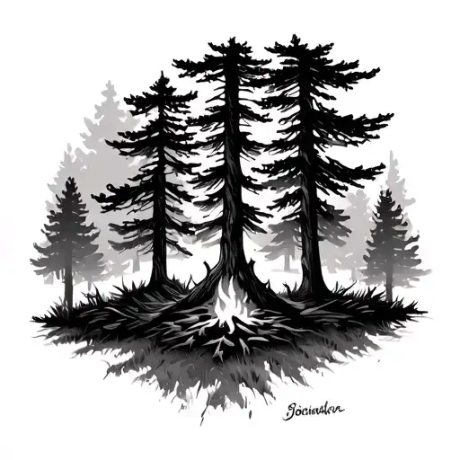 Campfire Pine Tree Forest