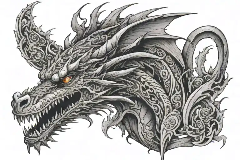 Dragon With Wolf Howling