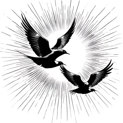 Birds Flying Towards The Sun Rays