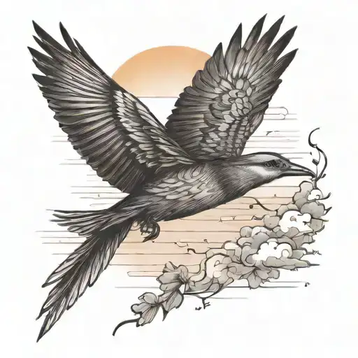 Sunset Bird Flying Away