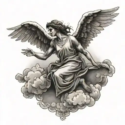 Falling Angel With Cloudy Background