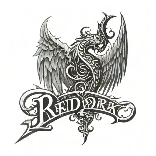 Simple Broken Sword With Wings And Rudra Written In The Tattoo On Neck Side Down The Right Earlobe