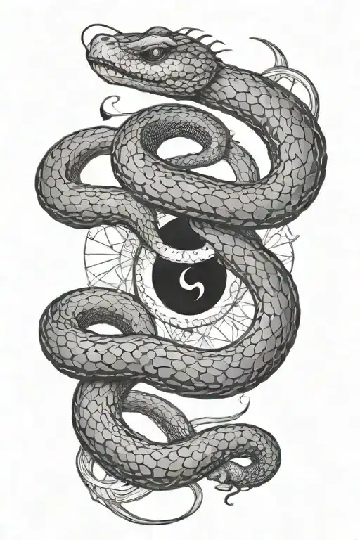 Snake Wrapped Around A Half Moon With Aires Zodiac