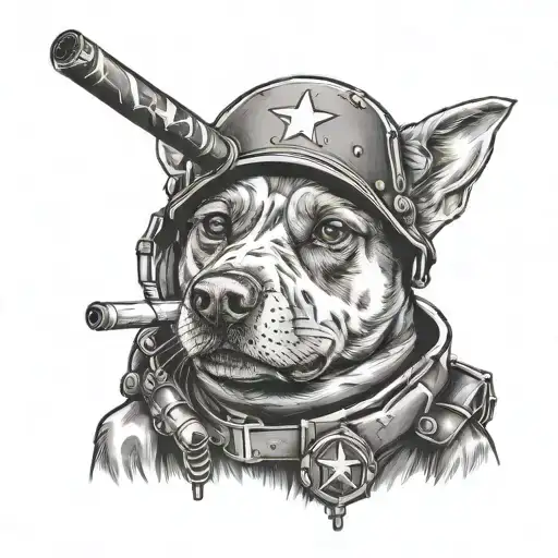 Dog In Military Smoking Cigarette