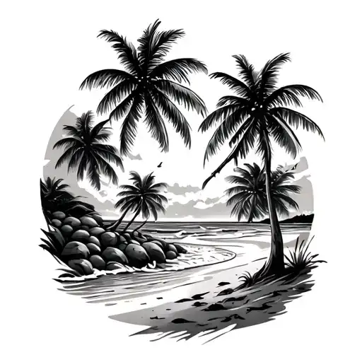 Coconut Trees On Beach Scene