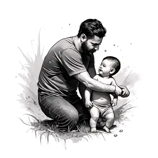 Father Trying To Making Baby Walk