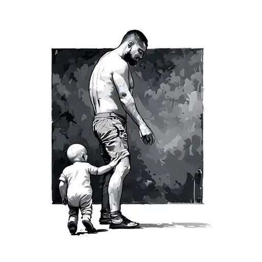 Standing Father Trying To Making Baby Walk