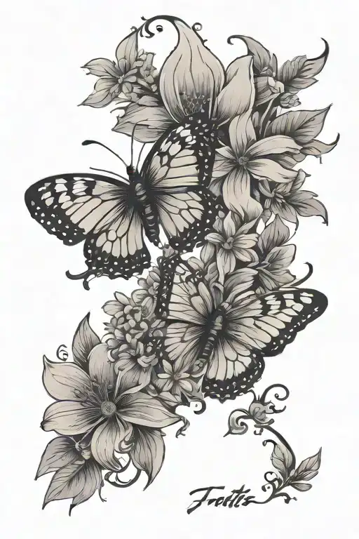 Butter Fly And Flowers With Date