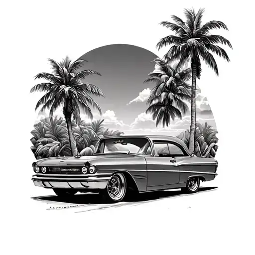 Palm Trees Classic Car