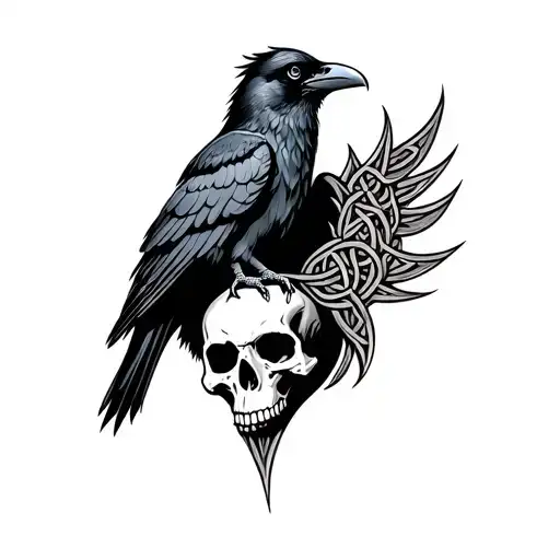 Raven Perched On A Skull In A Celtic Style