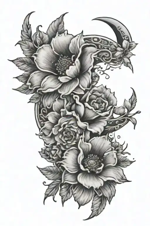 Crescent Moon And Flowers