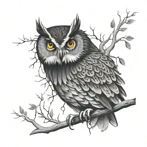 Owl And Tree Branches