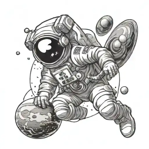 Astronaut In Space With 7 Planets