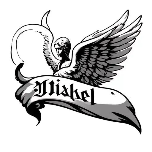 Mikael Name With Angel Wings For Tattoo On Fore Arm