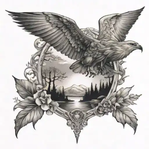 Female Chest Tattoo Featuring Wilderness Scene