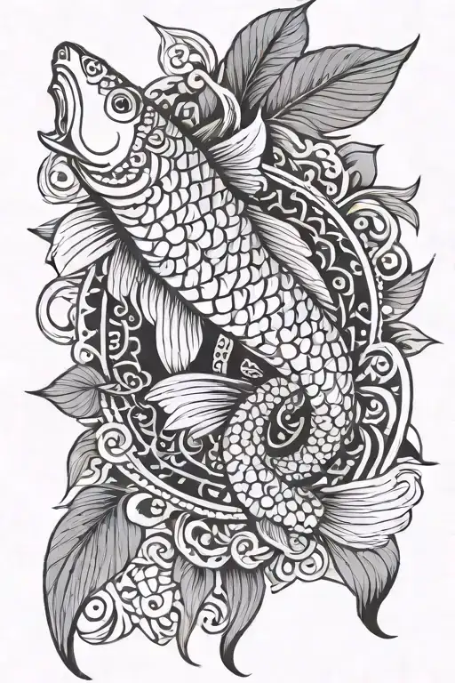 Mandala Design Incorporating Element Fish Koi