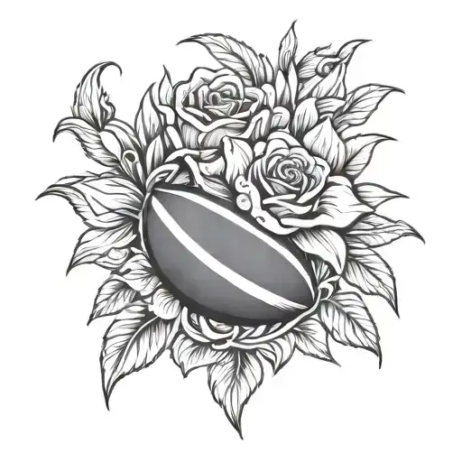 Rugby Ball Between A Rose And A Daffodil