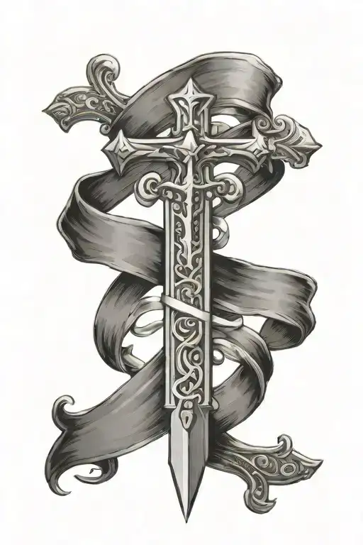 Cross In Sword With Simple Ribbon Wrap