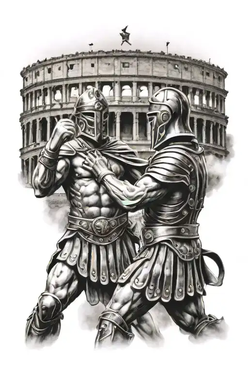 Roman Gladiators Celebrating Victory Infront Of The Coliseum