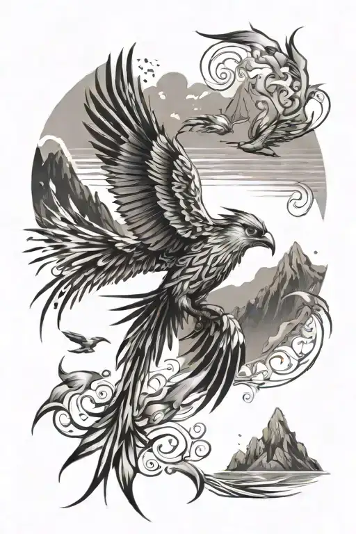 Tribal Tattoo That Incorpartes Iwa Birds And Goes From The Mountains To The Ocean