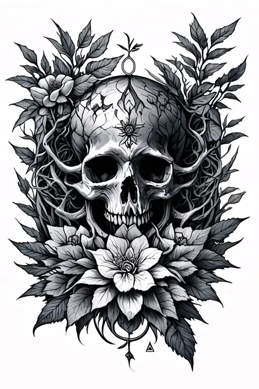 Nature Occult Black Grey Tattoo Design