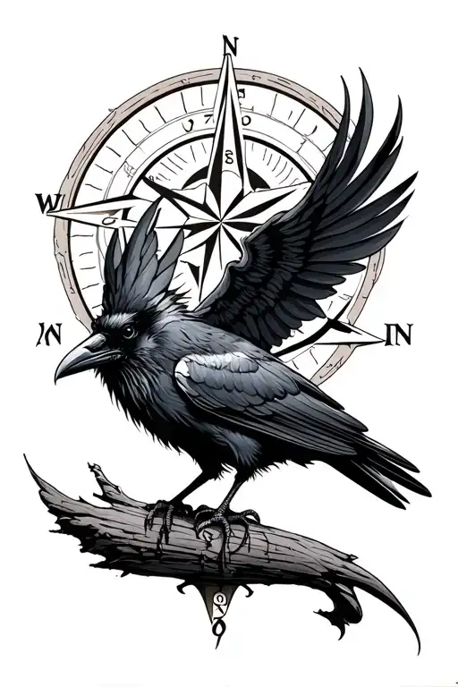 Odin Compass Raven Perched