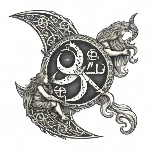 Moon Nordic Runes Father Children Holding Hands