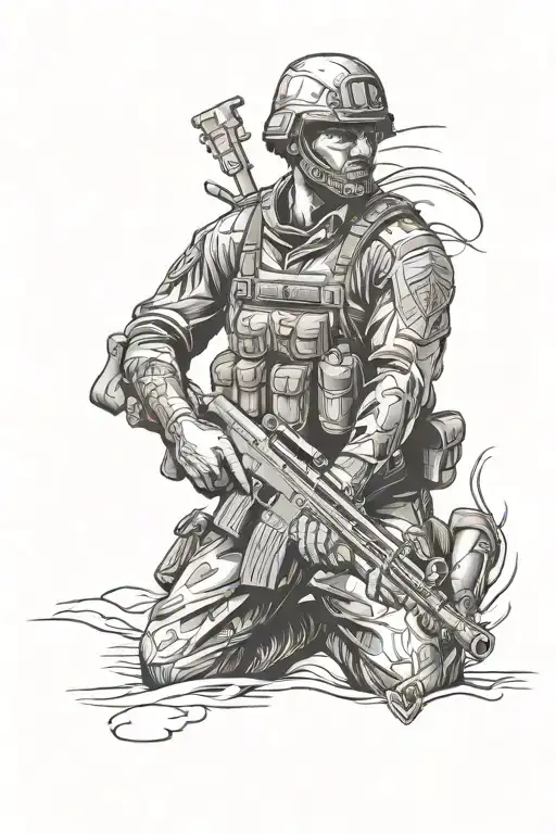 Soldier Holding A Gun Protecting His Pot