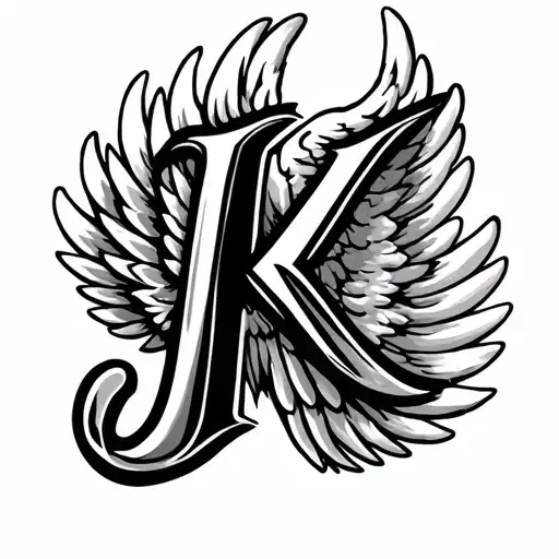 One Angel Wing With Letter K Tatto Design