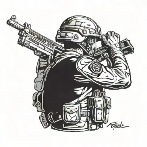 Soldier Holding Gun Protecting His Mind Body Soul