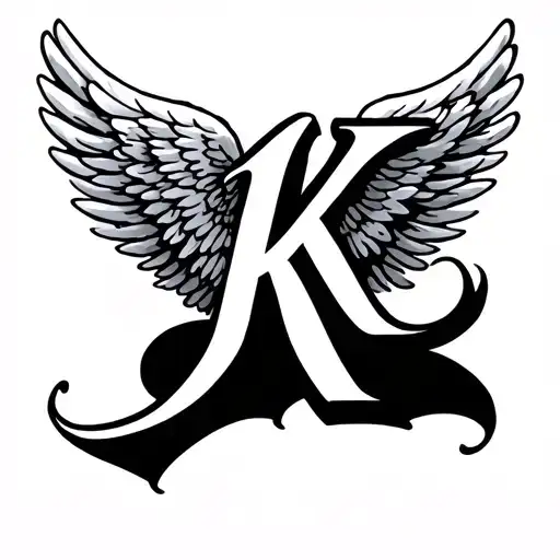 One Angel Wing With Letter K Simple