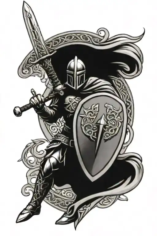 Celtic Knight Holding Sword And Shield