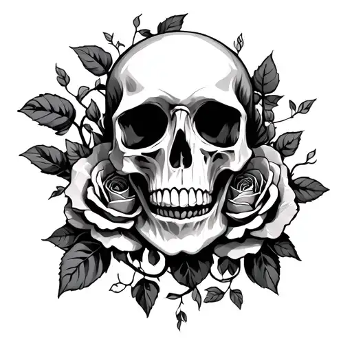 Skull Within A Rose And Vines Spreading Out Around It